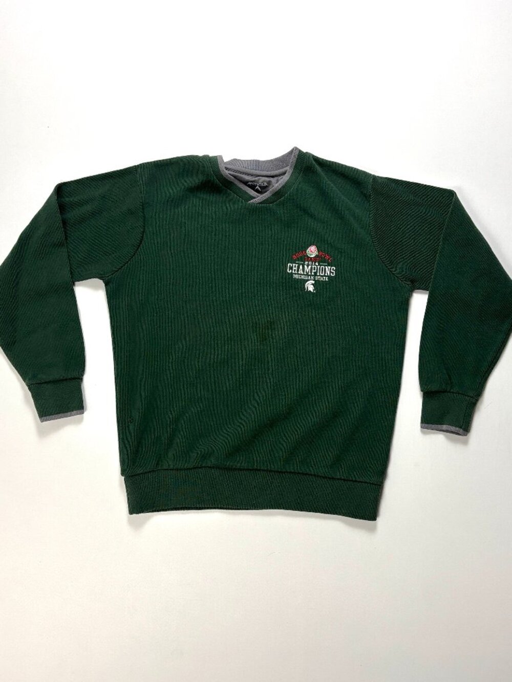 Michigan State University 2014 Rose Bowl Antigua V Neck Sweatshirt Green Sz M